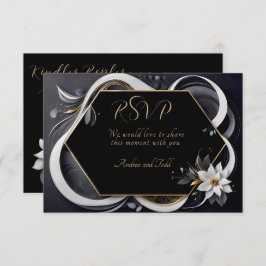 Cartão RSVP Abstrato, casamento elegante, branco e ouro modern