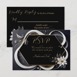 Cartão RSVP Abstrato, casamento elegante, branco e ouro modern
