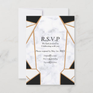 Cartão RSVP Abstrato Dourado preto moderno no mármore branco