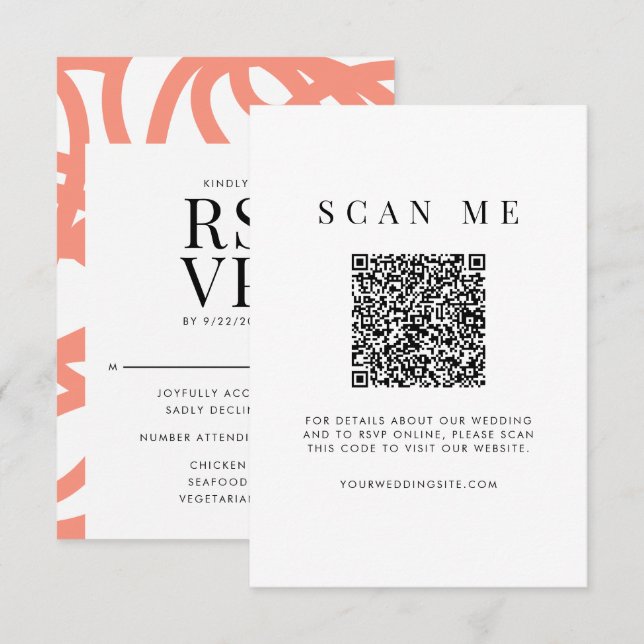 Cartão RSVP Abstrato Mínimo Pop de Coral Moderno (Frente/Verso)
