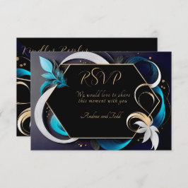 Cartão RSVP Abstrato moderno, casamento elegante, branco, ouro