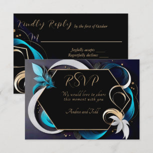 Cartão RSVP Abstrato moderno, casamento elegante, branco, ouro