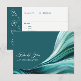 Cartão RSVP Abstrato Moderno de Casamento - Emerald Green -