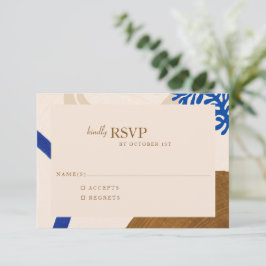 Cartão RSVP Abstrato Moderno Formas de Areia Azul Casamento