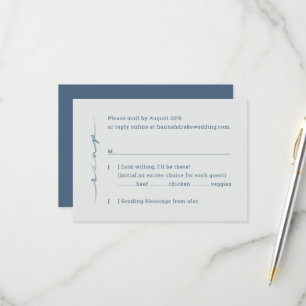 Cartão RSVP Aço e Azul Empoeirado Casamento com Letra Manual