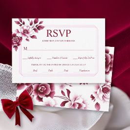 Cartão RSVP Acordo floral de Blurgundy casamento triplo