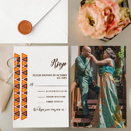 Cartão RSVP African Ethnic Seamless Texture Border Wedding 