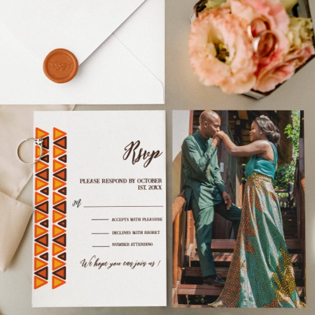 Cartão RSVP African Ethnic Seamless Texture Border Wedding  (Criador carregado)