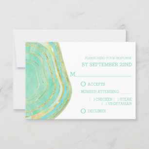 Cartão RSVP Agate de Casa de Moeda de Aquarela com Dourado   R
