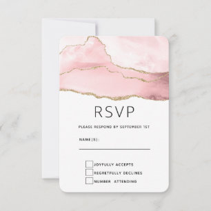 Cartão RSVP Agato de Blush Rosa com Casamento Elegante de Fita