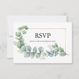 Cartão RSVP Água Eucalyptus Greenery Dourada Refeição de Casam