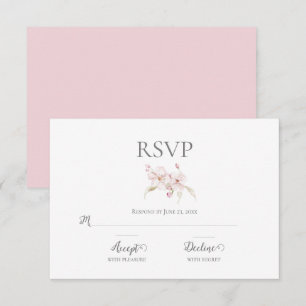 Cartão RSVP Água-forte Floral Script Pastel Rosa Casamento RSV