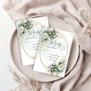 Cartão RSVP Água-marinha Botânica Moderna de Folhagem Casament