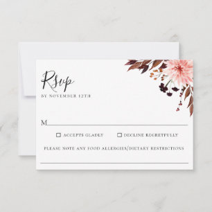 Cartão RSVP Alergia à Comida de Casamento Floral Rustic Autumn