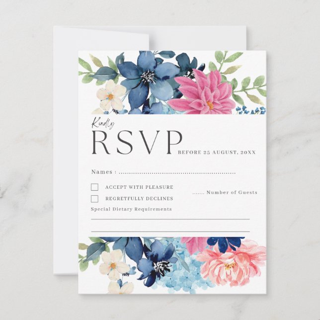 Cartão RSVP Algo azul antes de eu fazer o casamento floral (Frente)