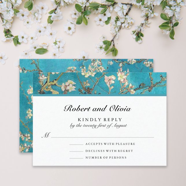 Cartão RSVP Almond Blossoms Floral Wedding (Criador carregado)