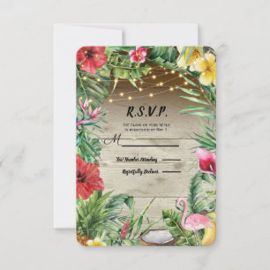 Cartão RSVP Aloha Folhas Florais de Madeira Tropical Luzes RSV