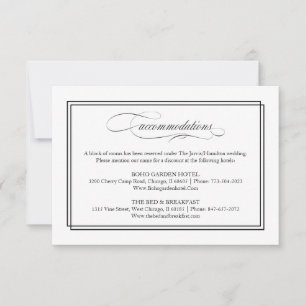 Cartão RSVP Alojamento de Casamento Elegante com Letra Preta