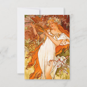 Cartão RSVP Alphonse Mucha Art Nouveau Primavera