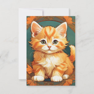 Cartão RSVP Alphonse Mucha Style Orange Cat
