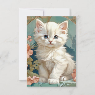 Cartão RSVP Alphonse Mucha Style White Cat