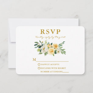 Cartão RSVP Amarelo-amarelo-esbranquiçado Elegante Dourado