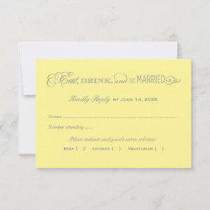 Cartão RSVP Amarelo Comer Beber Ser Casado