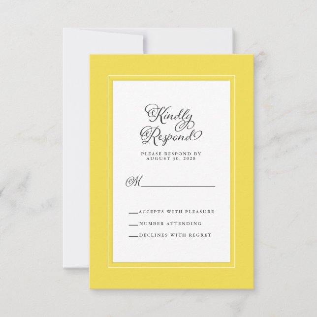 Cartão RSVP Amarelo e Branco | Envelope de Casamento Elegante (Frente)