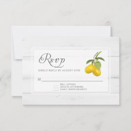 Cartão RSVP Amarelo Floral Limão Cítrico Rústico Branco Madeir