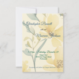 Cartão RSVP Amarelo-Manteiga Azul-Pálido Aquarela Floral