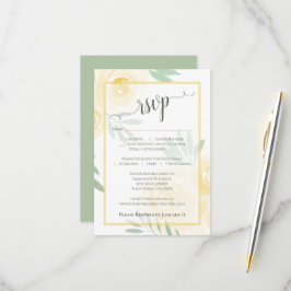 Cartão RSVP Amarelo Manteiga Boho Chic Rosas Aquarela Casament