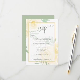 Cartão RSVP Amarelo Manteiga Boho Chic Rosas Aquarela Casament