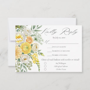 Cartão RSVP Amarelo Manteiga Pêssego Verde Salvia Floral Janta
