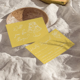 Cartão RSVP Amarelo Retro Bolo Desenhado à Mão Floral Casament