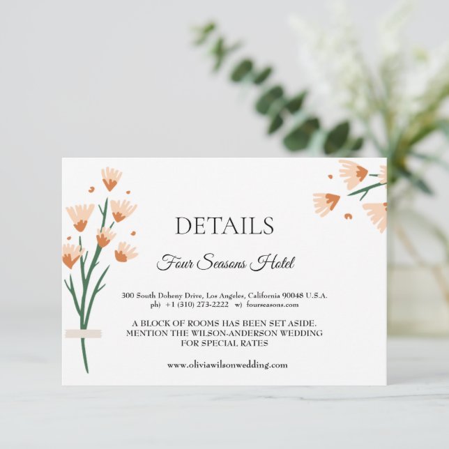 Cartão RSVP Amável prato de detalhes do casamento de flores si (Em pé/Frente)