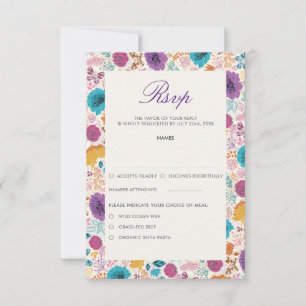 Cartão RSVP Amor em Flor Romântico Rosa Roxo Casamento
