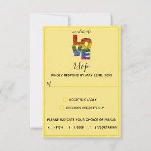 Cartão RSVP AMOR Flores Amarelas Casamento Entre Pessoas do Me