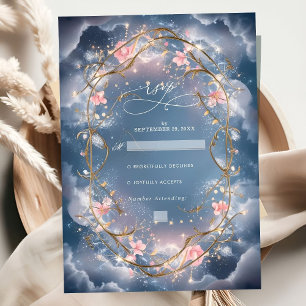 Cartão RSVP Amor no Casamento Floral do Ar Sparkly