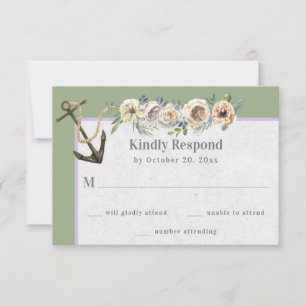 Cartão RSVP Anchor do navio, Swag Floral - Casamento por Lavan