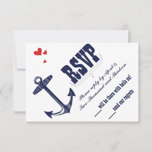 Cartão RSVP Âncora marinho Náutica com Toque de Casamento Verm