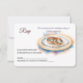 Cartão RSVP Anéis de Casamento de Rosa de Ouro de Aquarela Ele