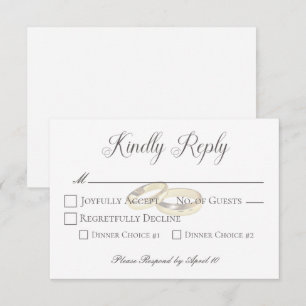 Cartão RSVP Anéis de Casamento Dourado no Casamento Branco