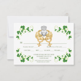 Cartão RSVP Anel Claddagh Irlandês Feminino Feminino e Trevos 