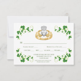 Cartão RSVP Anel Claddagh Irlandês Tradicional e Trevos de Trê