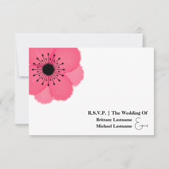 Cartão RSVP Anemone Modern Wedding R.S.V.P. Rosa Quente (Frente)
