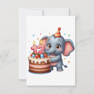 Cartão RSVP Aniversário de 12 anos de Elefante Fofo