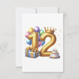 Cartão RSVP Aniversário de 12 anos dourado
