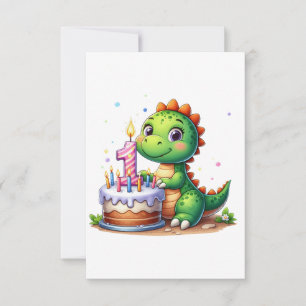 Cartão RSVP Aniversário de 1 ano do Dino
