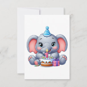 Cartão RSVP Aniversário de 1 ano do Elefante Bebê