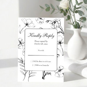 Cartão RSVP Aniversário de 30 anos com Floral Preto Minimalist